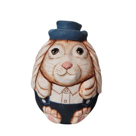 Bunny Rabbit Papier Mache Sculpture vHand-Crafted Lightweight‎ Blue White - Picture 4 of 9